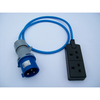 Generator 32 Amp Plug To 13 Amp 2 Gang Socket 2.5mm cable 1m Length 