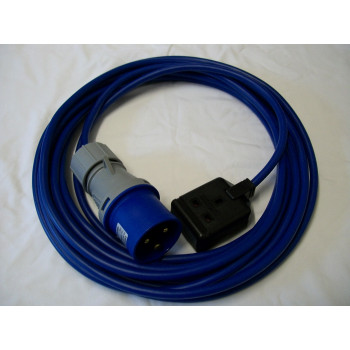 Generator 32 Amp Plug To 13 Amp 1 Gang Socket 2.5mm Blue Arctic cable 10m Length 