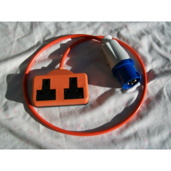 1 METRE GENERATOR FLY LEAD 16 amp PLUG TO 13 amp TWIN SOCKET 1m